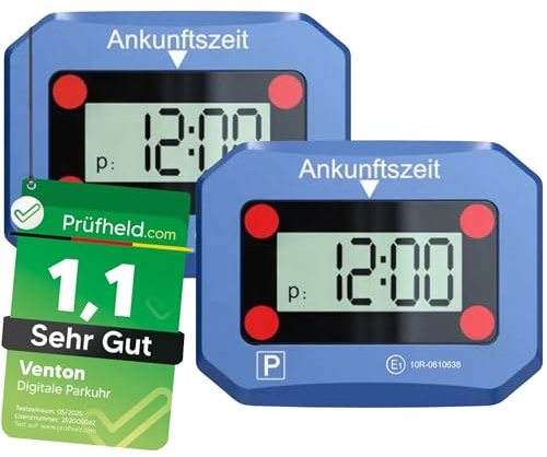 VENTON [Test SEHR GUT, Note 1.1] 2 Stück Elektronische Digitale Parkscheibe mit Zulassung, Automatische elektrische Parkuhr, Auto Zubehör Innenraum, Auto Gadgets, Autozubehör elektronisch