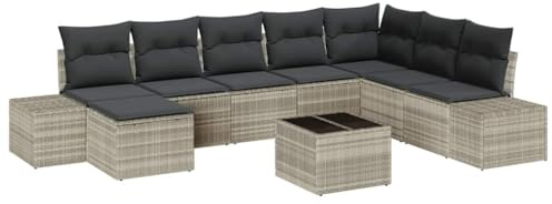 vidaXL Garten-Sofa-Set mit Kissen 9 pcs 319 x 209 x 85 cm Poly Rattan, Moderne modulare Lounge-Garnitur, UV-beständige Materialien, Outdoor-Sitzmöbel, Gartenmöbel, zeitgemäßes Terrassen-Set