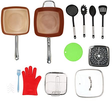 Vomeko Ensemble de 11 casseroles et poêles antiadhésives, batterie de cuisine, poêle antiadhésive couleur cuivre pour la cuisine et la maison