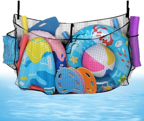 Storage Net for Buoys, Inflatable Accessories Organizer - Foldable Quick-Dry Pool Toy Net with Fence Strap for Debris Removal and Organization