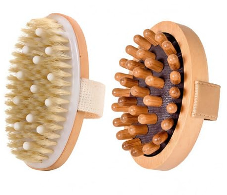 XFSRG 2 Stück Körperbürste für trockene Haut, Lymphdrainage und Cellulite-Behandlung, Bio-Spa-Peeling und Massage-Bürste mit natürlichen Wildschweinborsten