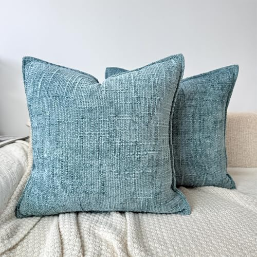 OYIMUA Textur Chenille Kissenbezug 50x50 Türkis 2er Set Dekokissen | Landhaus Boho Sofakissen,Quadratische Modern Kopfkissenbezug für Bett Sofa,Wohnzimmer Schlafzimmer Deko Kissen bezug