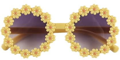 WANGCL 2 Stück Vintage-Sonnenbrillen mit Gänseblümchen-Motiv, Blumenbrille, süße runde Sonnenbrille mit Blumenmuster, Kunststoffrahmen,geeignet für Erwachsene, Frauen und Mädchen (gelber Rahmen)
