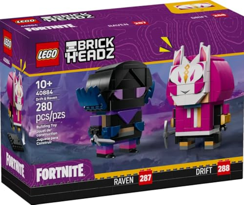 LEGO BrickHeadz Fortnite Drift & Raven Building Set 40884, 280 Pieces, Collectible Gaming Characters, Ages 10+