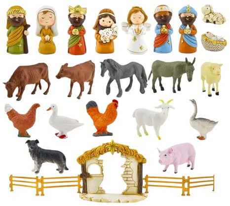 Weihnachts-Adventskalender – Kleine Krippenfiguren Weihnachtskalender, 24 Tage Adventskalender 2025 Miniaturfiguren – 36,5 x 24 x 4,5 cm | für Erwachsene Büro Tisch Bauernhaus gehen