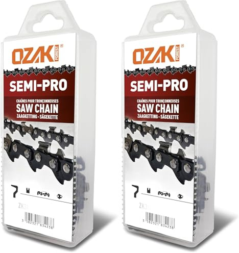 OZAKI - Chaîne Tronçonneuse 3/8 LP E56 - Semi-Pro - Jauge 1,3 mm (0,05) - Profil de Gouge Semi-Carré - 56 Entraîneurs - 40 cm (Lot de 2)