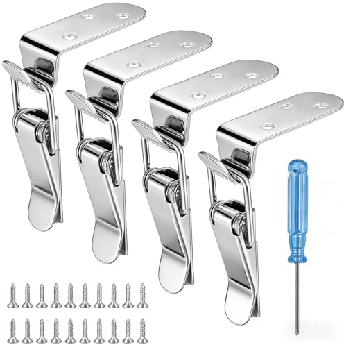 Toggle Clamps, Spring Loaded Lid Latch, 90° Offset Stainless Steel Tension Clasp, Catch Clamp Clip for Door Drawer Mailbox Cabinet Box Case, Quick Release Pull Latch Tools Large 4Pcs
