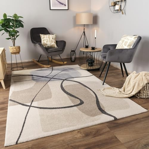 KADIMA DESIGN Teppich Kurzflor Abstrakt Wohnzimmer schmutzabweisend Creme Rechteckig 80x150 100% Polypropylen Florhöhe: 12 mm pflegeleicht, waschbar
