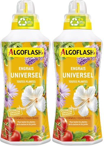 Algoflash Engrais Universel Liquide, Utilisable en Agriculture Biologique, Bouchon Doseur Inclus -1 L (Lot de 2)