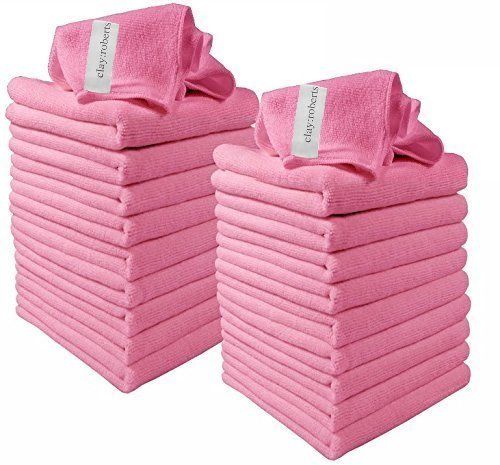 Microfibre Cleaning Cloths, 40cm x 30cm - Pack of 20, Pink Cloths, Machine Washable, Polishing, Waxing & Dusting Cloth, Lint-Free, Kitchen Towel, Car Cleaning, Microfiber