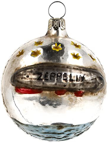 Marolin Glasornament 'Kugel mit Zeppelin', patiniert