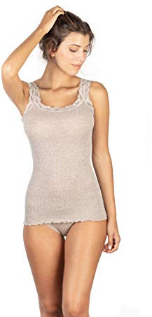 EGI Canottiera Donna Lana Seta Elegante Pizzo Made in Italy Sottogiacca Intimo Top Donna, Art. 1491 (L-XL, Noce)