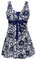 Wantdo Femme Maillots de Bain Une Pièce Robe pour Natation Sportif Impression Élasticité Imprimé Fleur Col en V Taille Plus Cache-Ventre Bretelles Larges Rembourré,Bleu Foncé,EU56-58/ UK 28-30