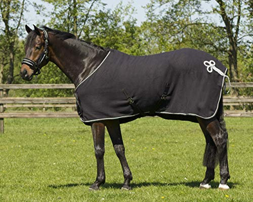 QHP Fleecedecke Abschwitzdecke Brustlatz Ornament Kontrast-Einfassung Kreuzgurte (105 cm, Schwarz/Silber)