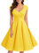 Bbonlinedress Vestido Fiesta Mujer Retro Años 50 Vintage de Cóctel Invierno para Invitada Boda Comunion Dama de Honor Cuello V Manga Corta Yellow L