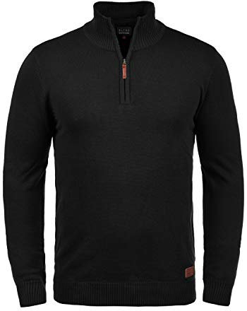 Blend BHRobin Herren Strickpullover Troyer Feinstrick Pullover mit Troyerkragen Rippbündchen Baumwollmischung Regular fit, Größe:XXL, Farbe:Black (70155)
