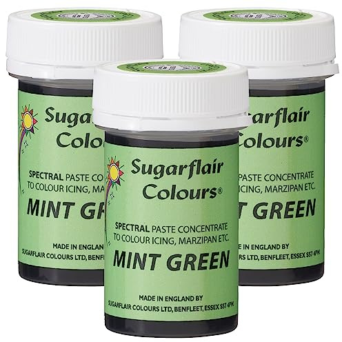 Sugarflair Spectral Mint Green Food Colouring Paste, Highly Concentrated for Use with Sugar Pastes, Buttercream, Royal Icing or Cake Mix, Vibrant Colour Dye - 25g (Pack of 3)