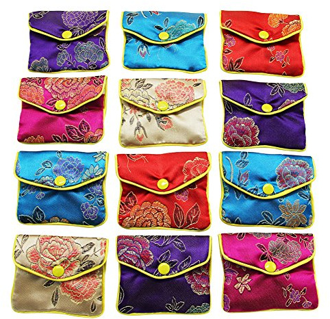 MorTime Jewellery Jewelry Silk Purse Pouch Gift Bags, Multiple Colors, Pack of 12 (Small)