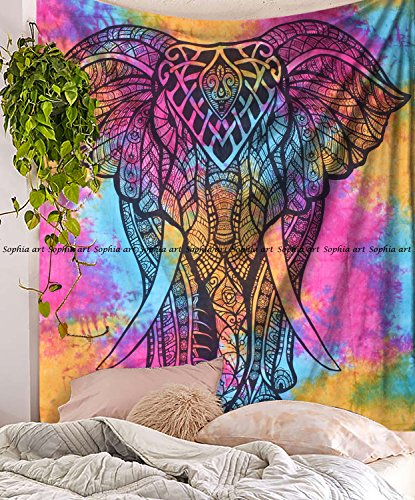 Sophia Art Tapisserie/Wandbehang, Elefanten-Mandala, mehrfarbig, Hippie-Mandala, Wandteppich, Wohnheim-Dekoration, Bohemian-Tagesdecke, Bettdecke, Picknick-Decke (mehrfarbig)