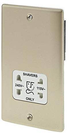 bg electrical npr20b 115/230V Pearl Nickel British General 2-Gang Dual Voltage Shaver Socket