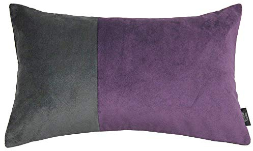McAlister Textiles Matter Samt | Sofakissen mit Füllung Streifen Patchwork in Anthrazit & Aubergine Violett | 50 x 30cm | griffester weicher Samt | gefülltes Deko Kissen für Couch, Sofa
