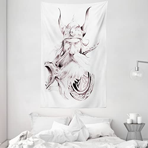 ABAKUHAUS Skizze Wandteppich und Tagesdecke, Wise Old Viking Warrior aus Weiches Mikrofaser Stoff Waschbar ohne Verblassen Digitaldruck, 140 x 230 cm, Dunkelbraun Weiß