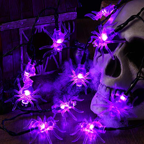 BrizLabs Luci Stringa Halloween, 30 LED Catena Luminosa di Ragno 3m, Luci Della Stringa a Batteria Alimentate 3D Decorazione di Halloween per Natale Matrimonio Festa Giardino Cosplay, Viola