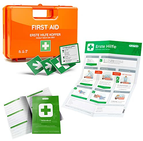 NEUE DIN 13157:2021 - Erste Hilfe Koffer inkl. Wandhalterung und Aufklebern - Verbandkasten - Kasten - Verbandskasten - Set - Betriebsverbandkasten - orange (Komplettpaket)