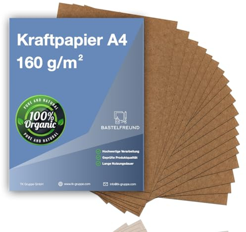 500 Blatt Kraftpapier 160 g/m² DIN A4 Papier braun aus Naturkarton geeignet als Bastelkarton, Kraftkarton, Scrapbooking - bedruckbar