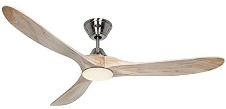 Energiespar Deckenventilator mit LED Beleuchtung und Fernbedienung Eco Genuino-L Chrom / Holz Natur 152 cm