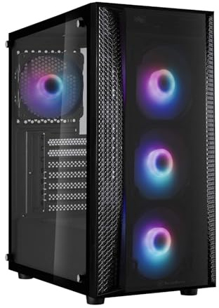 Silverstone SST-FAB1-PRO - FARA Tower ATX Gaming Computer Gehäuse, Elegantes Zuluftdesign, Seitenteil aus gehärtetem Glas, 4X 120-mm-ARGB-Lüfter + ARGB Controller, schwarz