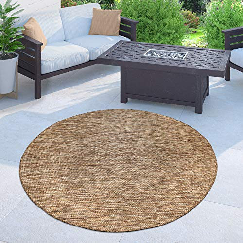Paco Home Outdoor Teppich Flachgewebe Sisaloptik Modern Einfarbig meliert wetterfest & pflegeleicht Küchenteppich Ideal für Terrasse Balkon Garten, Grösse:80 cm Rund, Farbe:Coffee