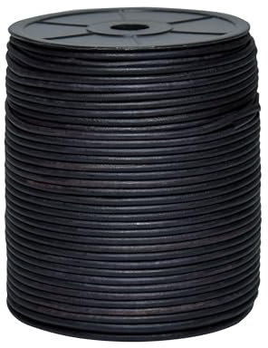 Cords Essentials Round Genuine Leather String Cord, Rope for Jewelry Making, Necklaces, Bracelets, Kumihimo Braiding, Wraps, Crafts and Hobby Projects (Matte Black, 3.0 MM)