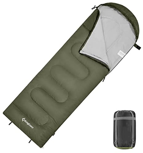KingCamp Schlafsack Deckenschlafsack Camping Outdoor 3-4 Jahreszeiten für Erwachsene Kinder Ultraleicht Warm Waschbar beim Reisen und Abenteuern, (Olive L Zip, 220×75cm)