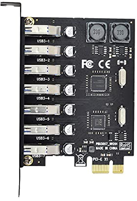 Xiwai Adaptador de tarjeta de expansión PCI-E a USB 3.0 HUB PCI Express de 7 puertos para placa base