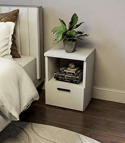 Home Glow Nachttische, Nachttischschubladen, Nachttischschrank, 1 Schublade, Metallschienen, Weiß