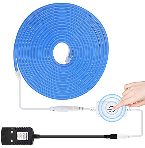 HEGEHE Dimmable LED Neon Light Strip Kit, 4m Blue Neon Rope Light + ITOUCH Dimmer Switch + 12V DC Power Supply, Flexible and Waterproof for Home DIY Commercial Decor