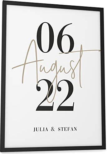 Papierschmiede® Paar Poster Personalisiert mit Namen und Datum, DIN A3 (30x42 cm) Bilderrahmen wählbar, Personalisiertes Poster, Bild zur Hochzeit Geschenk Jahrestag Liebe „Wedding Kalligrafie“