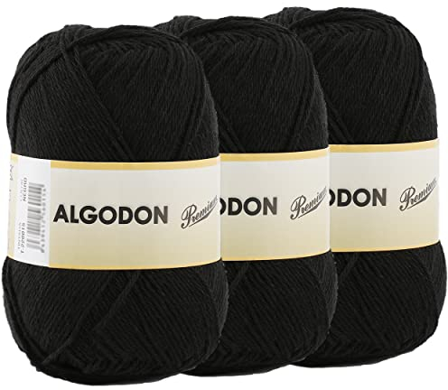 Gomitolo Filato 220 Metri di 100% Cotone Perfetto per Maglia e Uncinetto – Colore Nero 100 gr x 3 Pezzi