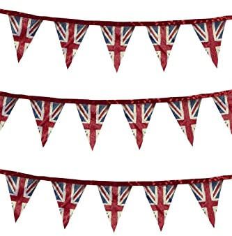 Smiffys Banderole à fanions en tissu Union Jack, Imprimé Style Vintage, 3 mètres, satin Halloween