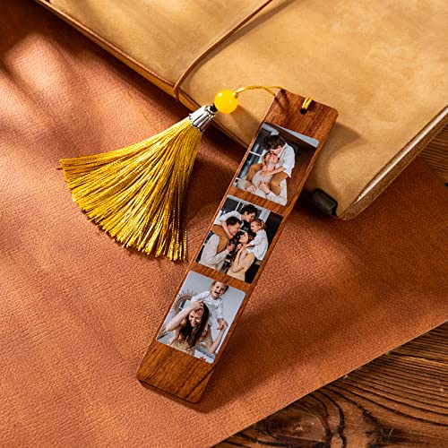 Albertband Personalisierte 3 Fotos Lesezeichen mit Quaste Vatertag Foto Geschenk für Papa Individuelles Foto Lesezeichen aus Holz für Männer/Frauen/Studenten Geschenk Auswahl
