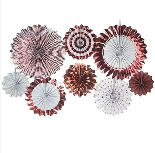 GELIMY 8 Piece Set Paper Flower Folding Fan Wedding Baby Shower Birthday Party Decorations Festival Party Background Arrangement Fan-ROSE GOLD