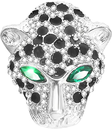 KristLand Animal Panther Brosche mit Voller Kristall Wildtiere Kristalle Strass Leopard Katze Brosche für Damen Herren Schultasche Brosche Party Geburtstag Geschenkbox Silber Farbe
