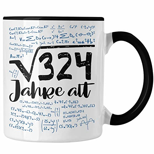 Trendation - 18. Geburtstag Geschenk Tasse Quadratwurzel 324 18er Lustige Idee Mathematiker (Schwarz)