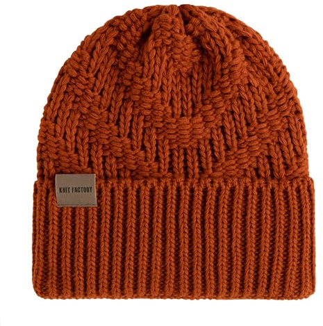KNIT FACTORY - Sally Mütze - Strickmütze für Damen und Herren - Beanie - Wintermütze mit Wolle - Robusten Look - Hochwertige Qualität - Terra