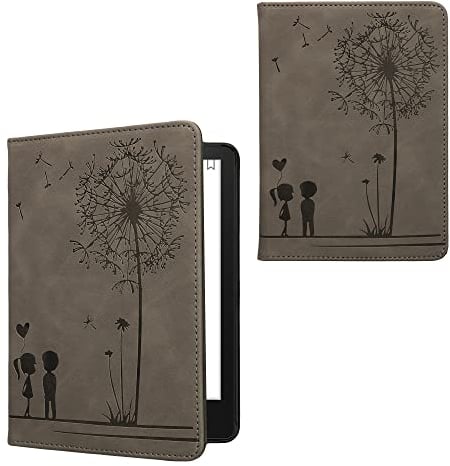 kwmobile Klapphülle kompatibel mit Amazon Kindle Paperwhite 11. Generation 2021 - Hülle aus Kunstleder für eReader - mit Handschlaufe - Pusteblume Love Grau