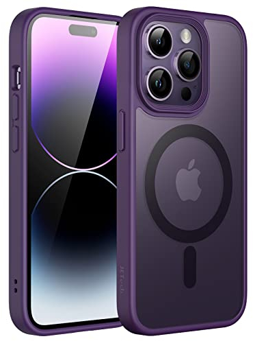 JETech Magnetic Case for iPhone 14 Pro Max 6.7-Inch Compatible with MagSafe, Translucent Matte Back Slim Shockproof Phone Cover (Deep Purple)