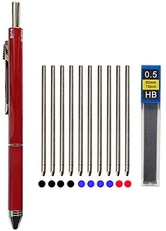 New Technology Gravity Sensor 4-in-1 Mehrfarbiger Kugelschreiber Metall Multifunktionsstift 3 Farben Kugelschreibermine und Bleistiftmine (rot)