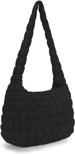 GSenhui Gesteppte Handtasche Halbmond Tragetasche Henkeltaschen Damen Umhängetasche aus Nylon Flauschige Taschen mit Reißverschluss Frauen