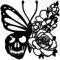 CREATCABIN Totenkopf-Metall-Wandkunst Dekor Schmetterling Blume Schwarze Wandschilder Hängende Metallornament-Skulptur Für Terrasse Balkon Zuhause Wohnzimmer Küche Dekoration Draußen Geschenk 30x30cm